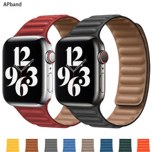 Load image into Gallery viewer, Leather Link strap For Apple watch band 44mm 40mm 38mm 42mm watchabnd original Magnetic Loop bracelet iWatch seires 3 5 4 6 SE