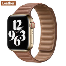 Load image into Gallery viewer, Leather Link strap For Apple watch band 44mm 40mm 38mm 42mm watchabnd original Magnetic Loop bracelet iWatch seires 3 5 4 6 SE