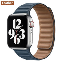 Load image into Gallery viewer, Leather Link strap For Apple watch band 44mm 40mm 38mm 42mm watchabnd original Magnetic Loop bracelet iWatch seires 3 5 4 6 SE