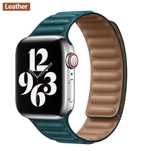 Load image into Gallery viewer, Leather Link strap For Apple watch band 44mm 40mm 38mm 42mm watchabnd original Magnetic Loop bracelet iWatch seires 3 5 4 6 SE