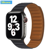 Load image into Gallery viewer, Leather Link strap For Apple watch band 44mm 40mm 38mm 42mm watchabnd original Magnetic Loop bracelet iWatch seires 3 5 4 6 SE